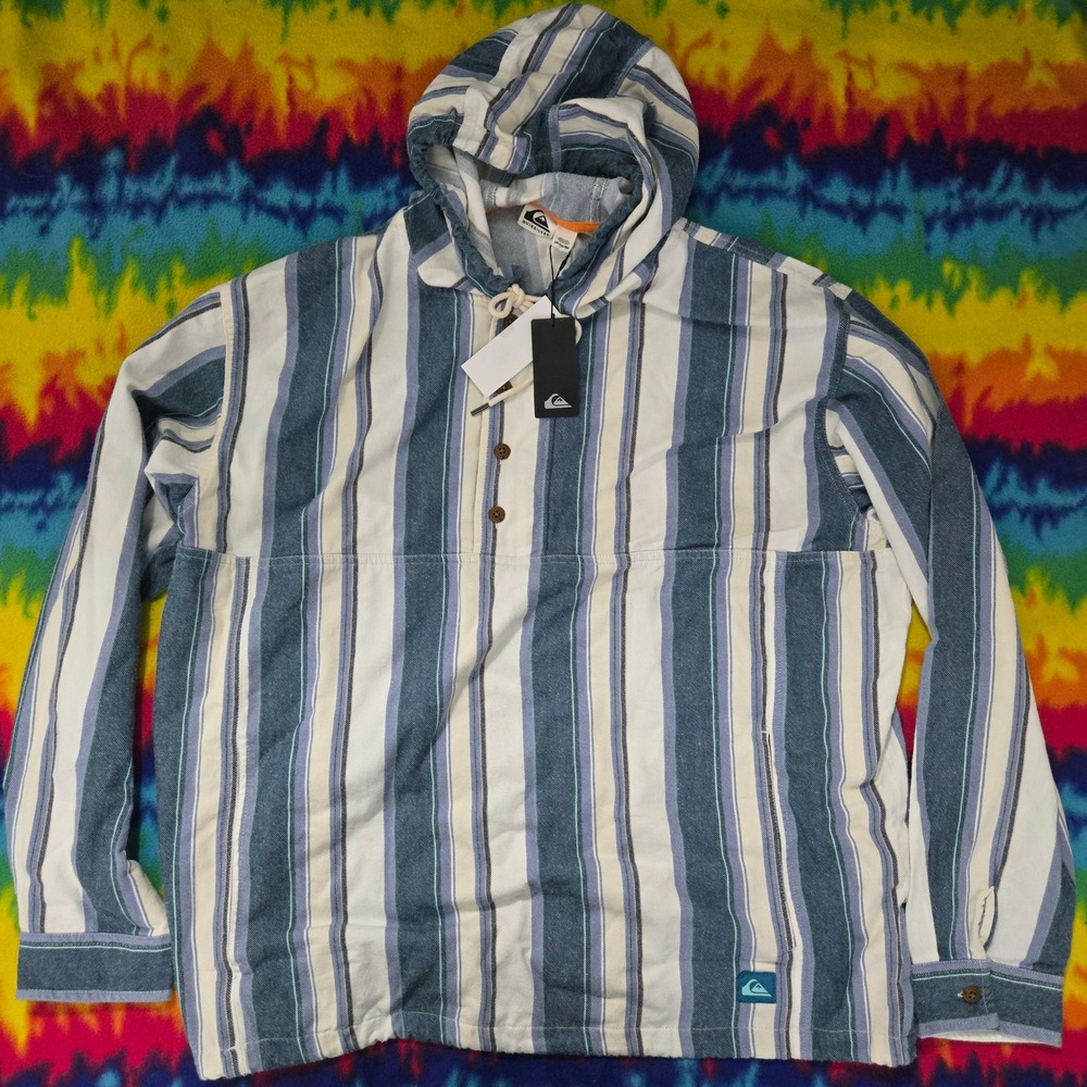Quiksilver Neo Blue Striped Anorak Hooded Pullover Shirt XXL EQYJK03542 NWT Mens